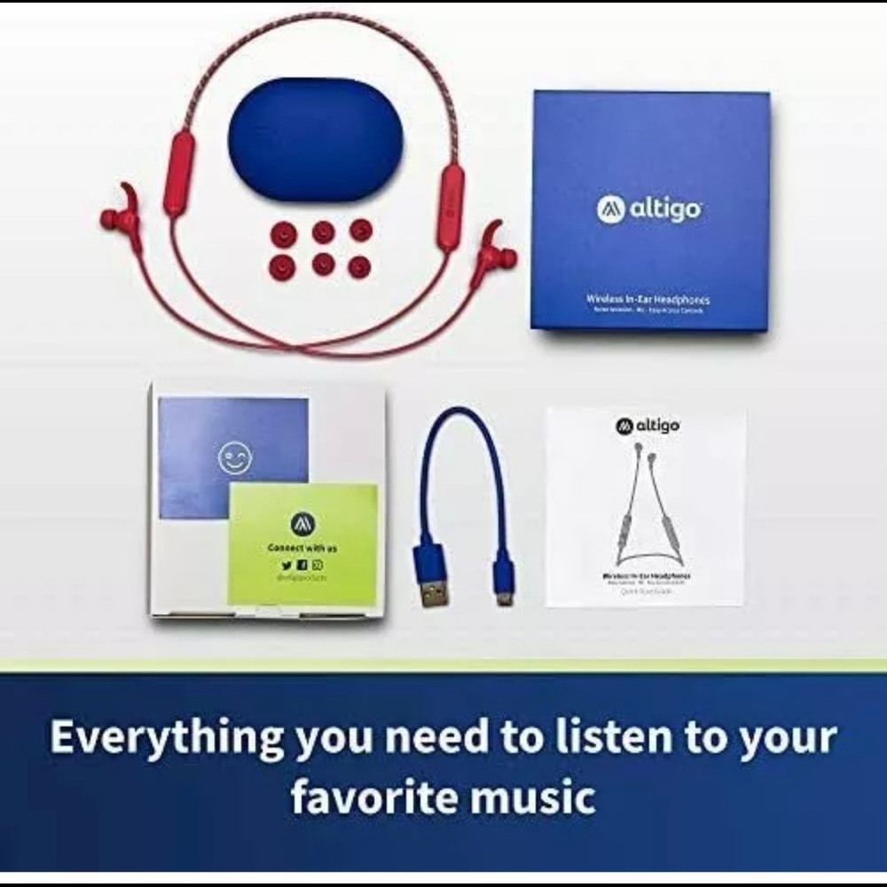 Bluetooth Headphones Altigo  Earbuds Earphones Red